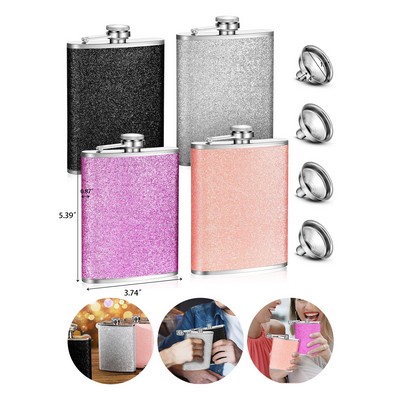 8 oz Flasks Glitter Flask for Liquor Stainless Steel Hip Flask Bling Leakproof Flask