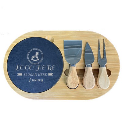 Oval Slate Bamboo Cheese Board Set