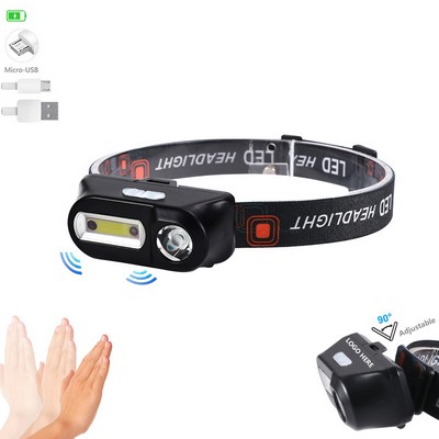 Portable LED Headlamp Dual Switch Motion Sensor High Low Strobe Mode