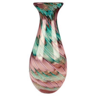 14.5" Swirl Art Glass Vase with Piano Finish Base