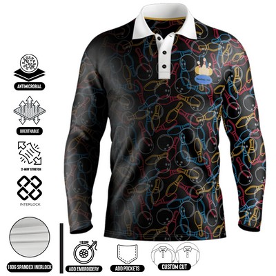 Full Sublimation Long Sleeve Polo - Performance Grade Mesh Options - Men's, Women's, Kids'