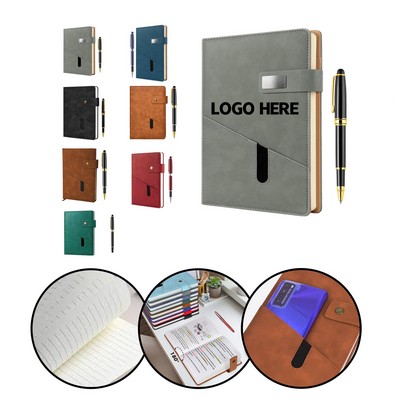 A5 Leather Notebook with Pen Gift Set