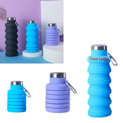 16 Oz. Collapsible Silicone Sports Bottle with Carabiner