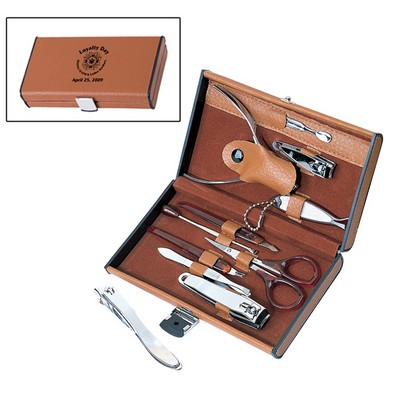 10 Piece Manicure Set with Brown Rectangle Case