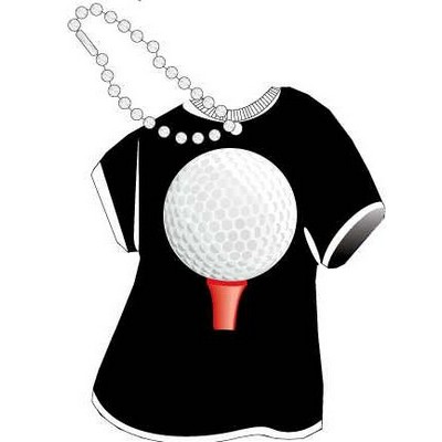 Golf Ball & Tee Promotional T-Shirt Key Chain w/ Black Back (4 Square Inch)