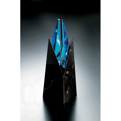 Fine Optical Crystal Blue Zenith Award w/ Marble Base