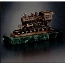 Custom Cultured Bronze Locomotive Sculpture w/ Marble Base