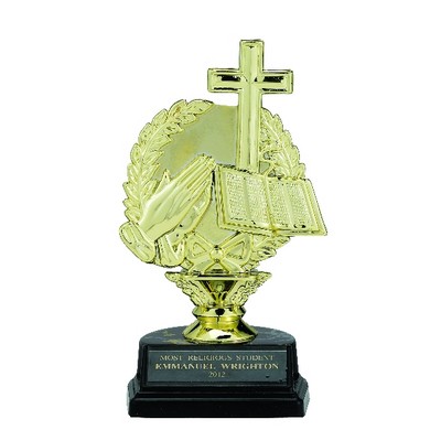 6½" Religious Cross & Bible Trophy w/Black Marble Base