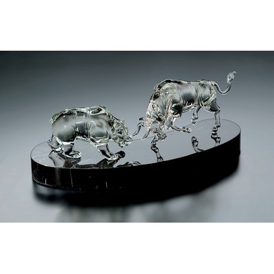 Small Hand Blown Crystal Bull & Bear Award w/ Marble Base