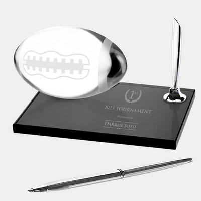 Frosted Football Pen Set w/ Molten Glass & Smoke Glass