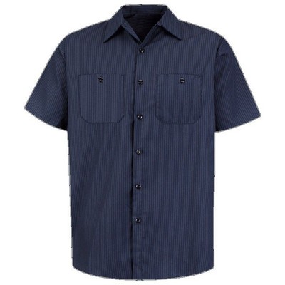 Red Kap™ Men's Durastripe® Short Sleeve Work Shirt - Navy Blue/Light Blue Stripe