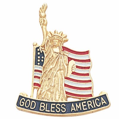 7/8" God Bless America & Statue of Liberty Flag Die Struck Enameled Pin