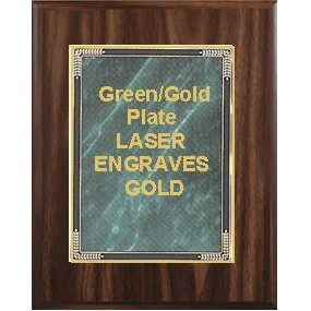 Walnut Plaque 9" x 12" - Green/Gold - 7" x 10" Marble Mist Plate