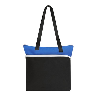 600D Polyester Large Zipper Tote With White Outliner Zipper Pocket