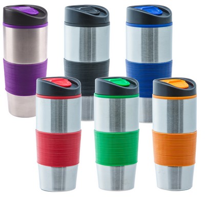 15 Oz. Ventura Stainless Steel Tumbler w/Rubber Grip