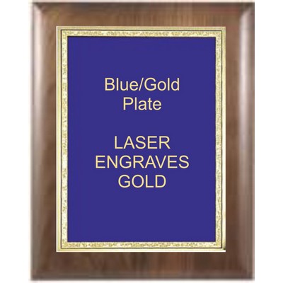 Walnut Elliptical Edge 7" x 9" Plaque - W/ 5" x 7" Blue/Gold Florentine Plate