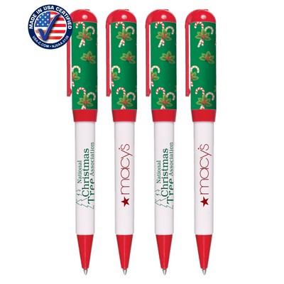 Union Printed - USA Made - Holiday Candy - Euro Style Twist Pen with Pocket Clip - 1-Color Logo