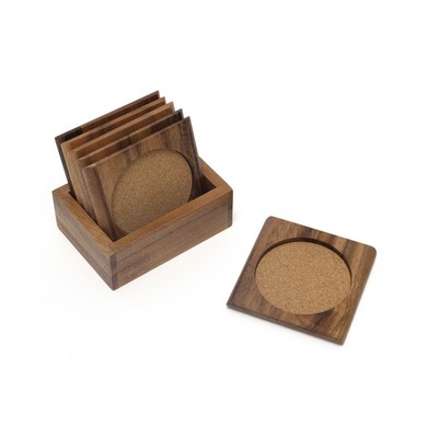 Lipper 7 Piece Acacia Square Coasters w/ Cork