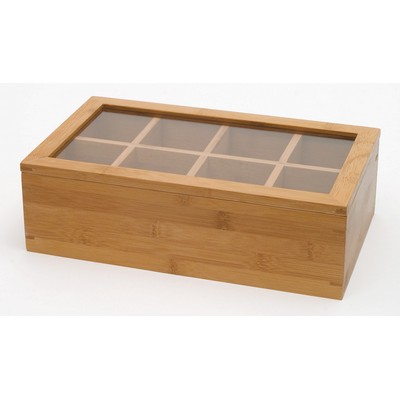 Bamboo 8 Compartment Tea Box w/ Acrylic & Bamboo Lid