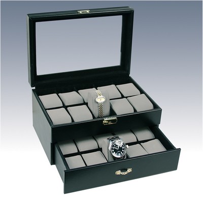 Black Leatherette Glass Top Watch Display Case