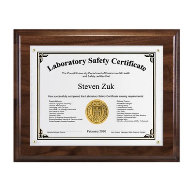 Genuine Walnut Certificate/Overlay Plaque for 8" x 6" Insert with Gift Box