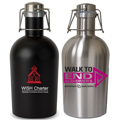 64 Oz. Matte Black Single Wall Stainless Steel Beer Growler with Swing Top