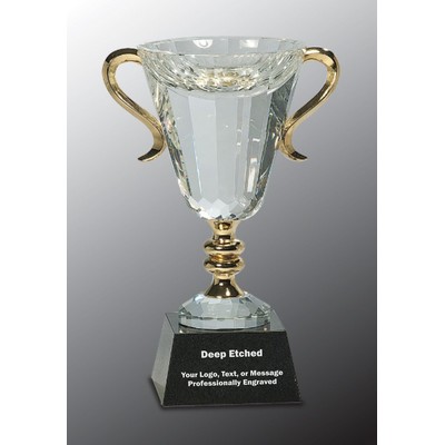 10" Crystal Cup with Gold Handles and Stem Crystal Award