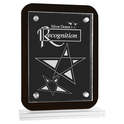 7 1/2" x 10" Black Floating Glass Standup Plaque Award