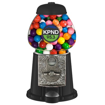 Black 9" Metal w/Glass Gumball / Candy Dispenser Machine w/ Full Color Logo