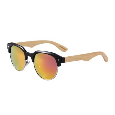 Bamboo Sunglasses - Pink Mirror Lenses - Black Frames