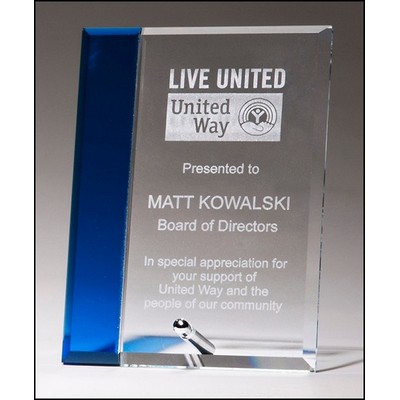 Clear Glass Award w/Sapphire Blue Highlight & Silver Plated Easel Post (4"x 6")