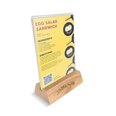 Solid Oak Qr Code/Menu Holder With U-Bend Acrylic Insert