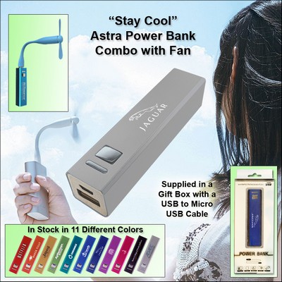 Silver 2200 mAh Astra Power Bank Combo w/Fan