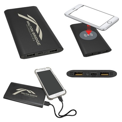 Black Power Bank & Wireless Anodized Charger w/USB-C Cord