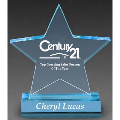 Acrylic Star Award With Base, Blue, Small (5" x 5-3/4")