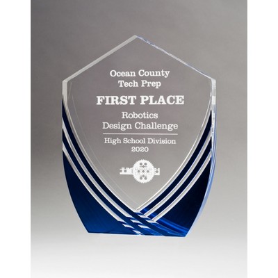 Shield Series Clear Acrylic Award with Polished Lines and Blue Metallic Accent (5.75"x7.5"x1.7")