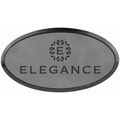 Gray Laser Engraved Leatherette Oval Badge & Frame (3" x 1 1/2")