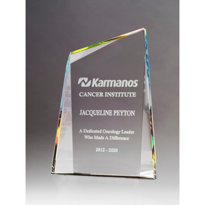 Pinnacle Series Freestanding Crystal Award with Prism-Effect Coating (7" x 9")