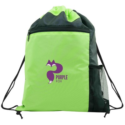 Zippered Pocket Drawstring Cinch Bag