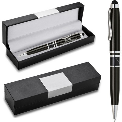 Vienna Series -Marble Ring, Stylus Ball Point Pen- black pen barrel with black marble ring accent