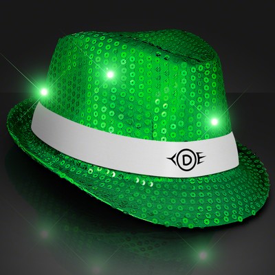 Custom Green Fedora Hat w/ White Bands - Domestic Print