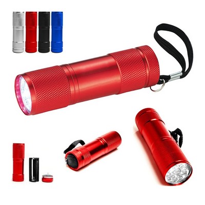 Aluminum 9-LED Flashlight Torch with Batteries