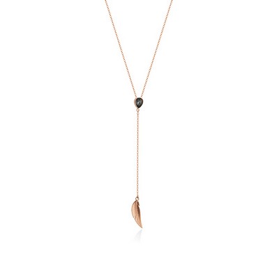 CJ Steelx Lariat Leaf Necklace in IP Rose Gold