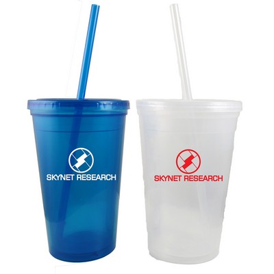 16 Oz. Double Wall Tumbler w/Straw & Lid