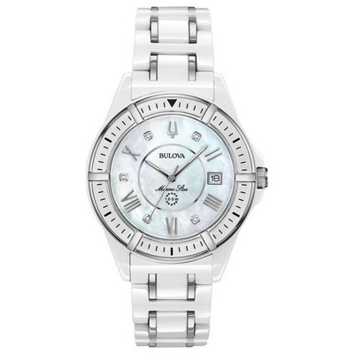 Bulova Ladies' Marine Star White Ceramic Watch with Diamonds