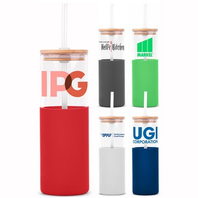 18oz. Glass Tumbler With Bamboo Lid, Straw & Silicone Sleeve