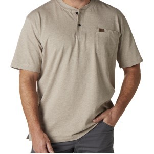 Wrangler® RIGGS Workwear® Men's Oatmeal Heather Gray Short Sleeve Henley T-Shirt