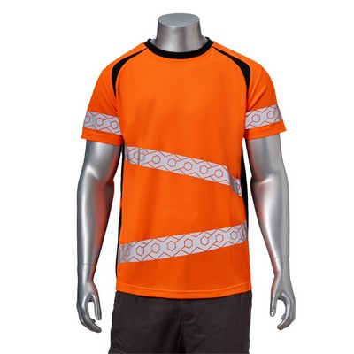 Hi Vis Class 3 3.8 Oz. Polyester Double Band Segmented Tape Safety T-Shirt