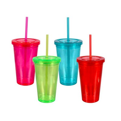 Double Wall Acrylic Tumbler With Straw