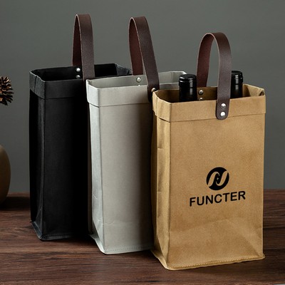 Kraft Paper Double Bottles Wine Carrier Tote Bag Reusable Tyvek Wine Gift Bag